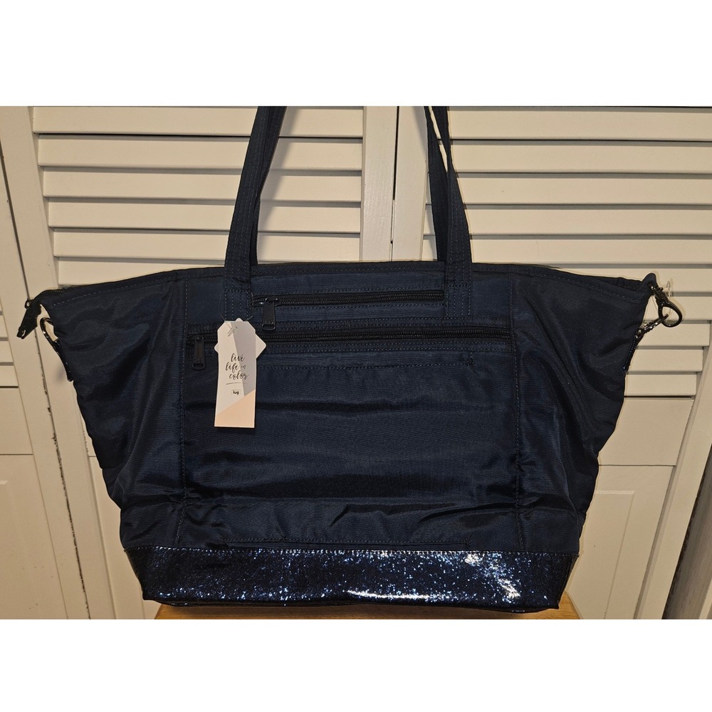 Lug Avion Navy Blue Quilted Basketweave Tote Bag Glitter Base NWT